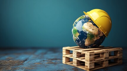 The image of Earth paired with a safety helmet highlights the significance of worldwide health and occupational safety
