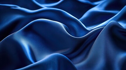 Obraz premium Deep blue velvet fabric forming organic waves with soft shadows and highlights, perfect for an elegant texture background.