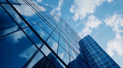 Skyscraper reflecting clouds and blue sky in a modern city showcasing contemporary architectural excellence : Generative AI