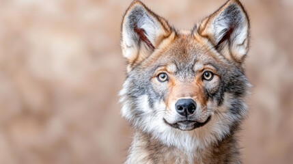 Fototapeta premium Red wolf portrait, wildlife closeup, blurred background, nature image, conservation