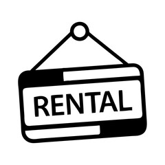 Icon of a rental advertisement sign with the word "RENTAL," black and white style