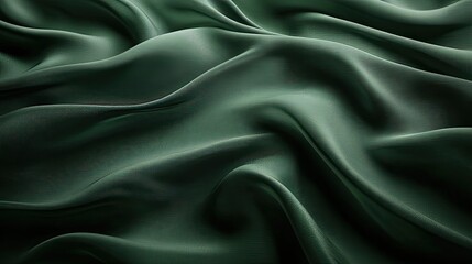 Fototapeta premium Flowing deep emerald green fabric waves with soft shadows and light highlights, creating a rich and sophisticated texture.