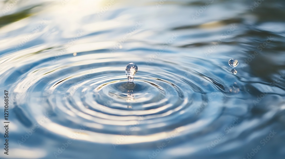Poster closeup of peaceful water surface with ripples and droplets showcasing purity and calmness of nature