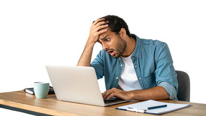 freelancer working on laptop in anxiety isolated on transparent background