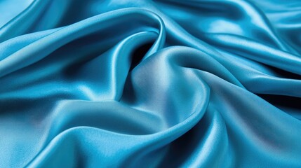 Fototapeta premium Metallic blue silk fabric waves with dynamic folds, glowing highlights, and a futuristic abstract appearance.