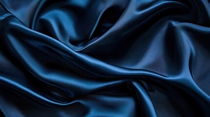 Obraz premium Midnight blue satin fabric waves with rich folds, deep shadows, and soft reflective highlights for a dramatic effect.