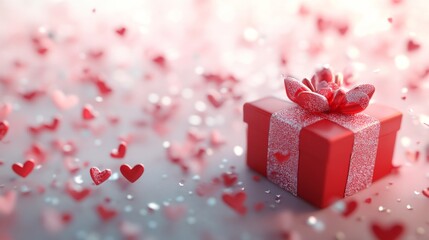 Fototapeta premium A lively and dreamy Valentine's Day backdrop with radiant red hearts, subtle glimmering accents, and a deep red gradient, evoking a romantic and love-filled ambiance