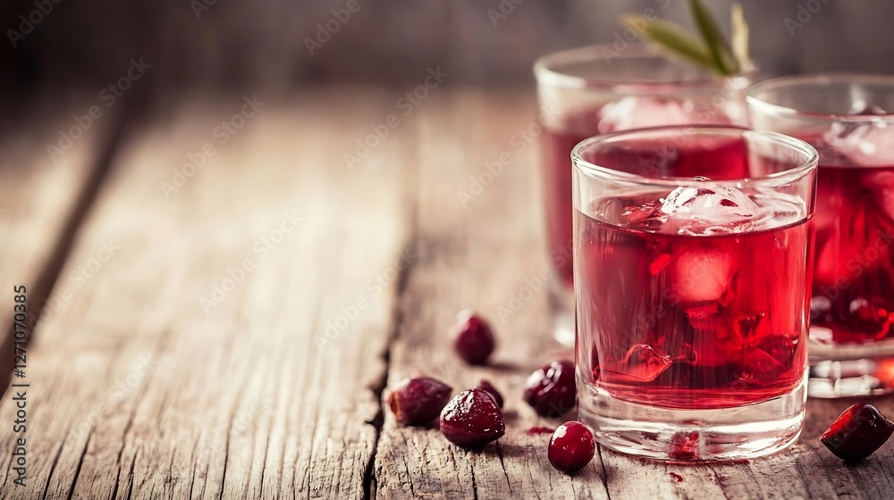 Leinwandbilder Refreshing glasses of raspberry drink on a rustic wooden table inviting viewers to enjoy a moment of indulgence : Generative AI