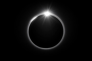 Circular white eclipse overlay effect with lens flare on a black background