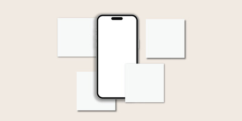Instagram post mockup social media template white background design with phone banner or poster vector file mock, up, mobile, phone, iphone, image, photo, png, account, white, black, application