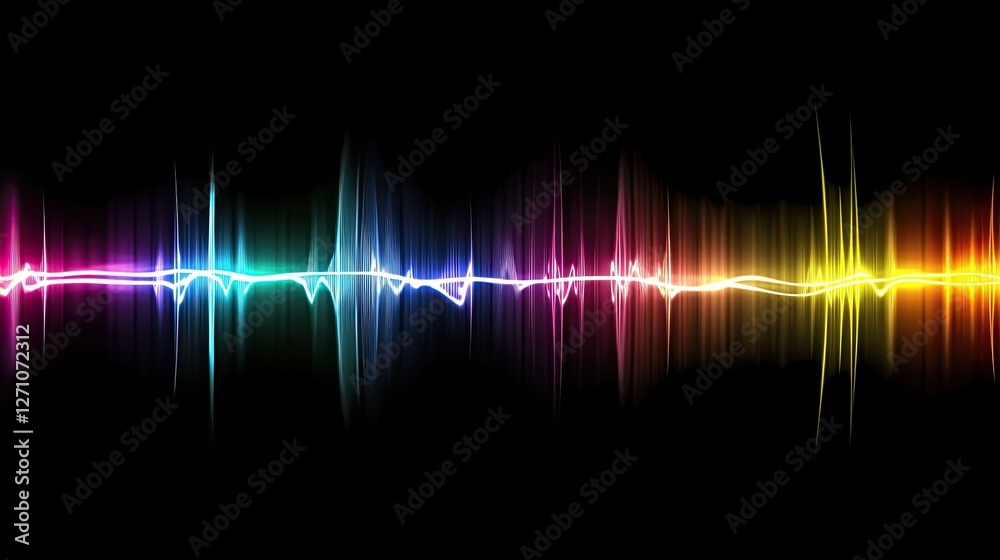 Poster abstract colorful sound waves dynamically vibrating in a three-dimensional space, with futuristic li