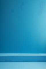 Minimalistic blue interior with smooth wall and shelf, ideal for modern design concepts