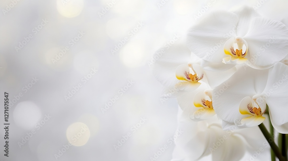 Poster elegant white orchids blooming gracefully against a soft blurred background : generative ai
