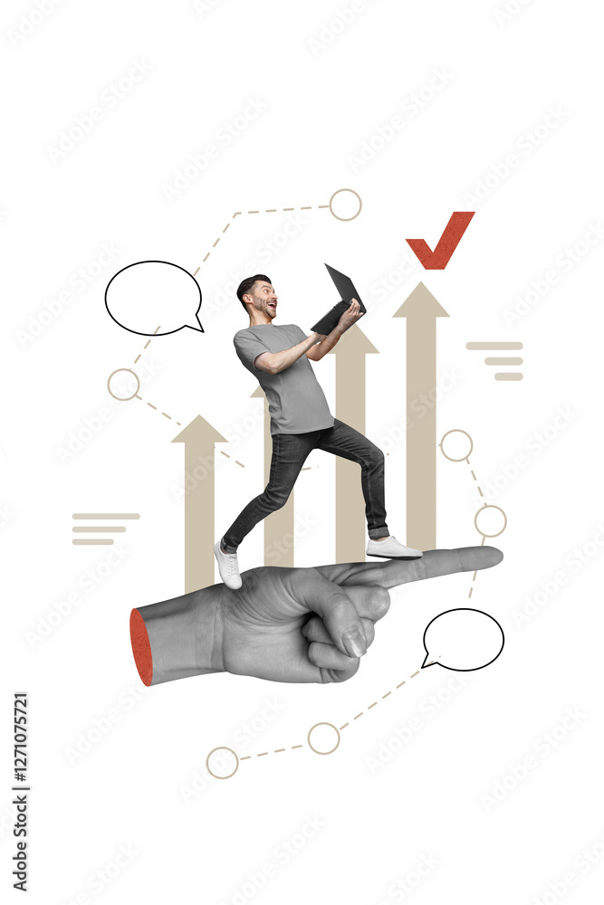 Poster magazine picture sketch collage image of excited distance remote texting apple samsung device empty 
