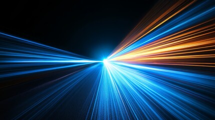 A digitally created image featuring rapid movement of blue light and stripes against a black background