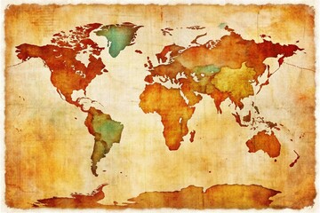 Fototapeta premium Antique Travel Map, Weathered Paper Texture, Vintage World Exploration Background