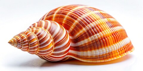 Obraz premium Close-up of Vibrant Striped Seashell Isolated on Pure White Background - Stock Photo