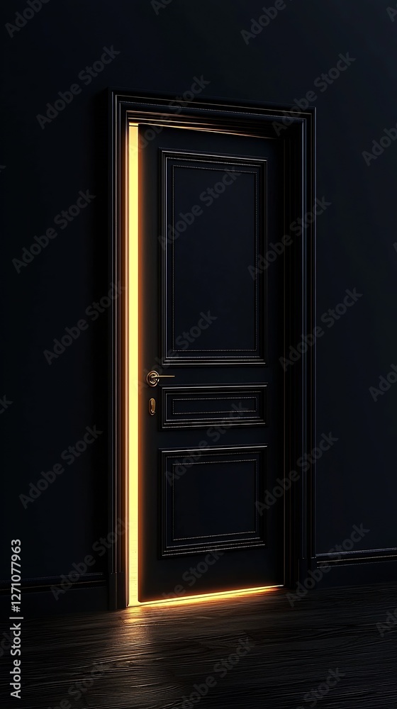 Aufkleber elegant black door with warm glowing light creating an inviting atmosphere in a dark interior settin