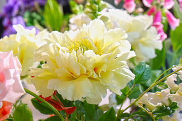 Original flowers made of polymer clay. The most realistic display. Soft focus. Close-up.