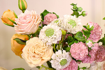 Original flowers made of polymer clay. The most realistic display. Soft focus. Close-up.