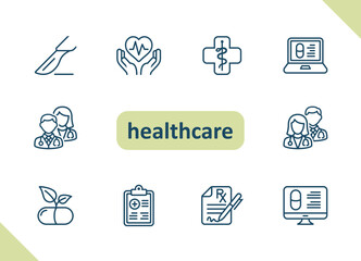 Healthcare icons. Health care, hospital, medical vector icon set