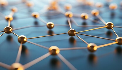 Exploring Network Connections: Interlinked Nodes Visualized in Abstract Gold Structure