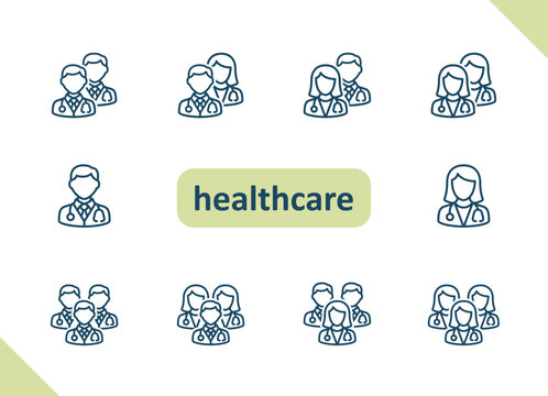 Healthcare people icons. Health care, staff, doctor, patient, nurse, pharmacist, dentist vector icon set