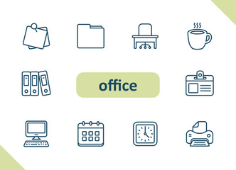 Office icons. Career, job, workplace, cubicle vector icon set