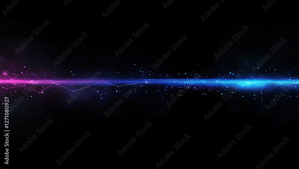 Poster abstract neon lights flow dynamically across dark background with glowing particles and lines in fut