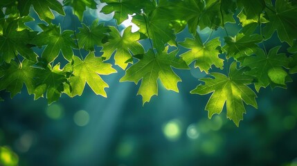 Fototapeta premium Sunlight filtering through vibrant green maple leaves