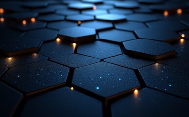 Obraz premium A shadowy science fiction digital scene with bright blue tech lines, an abstract hexagonal data pattern, and dynamic futuristic lighting effects