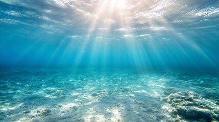 Fototapeta premium Sunlight Rays Illuminating the Calm Ocean Floor Beneath the Tranquil Waters : Generative AI