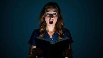 Surprised woman reading a book