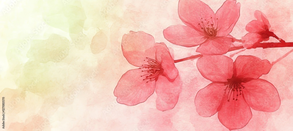 Canvas Prints Dreamy Cherry Blossom Watercolor Art Delicate Pink Floral Border on Pastel Green Background