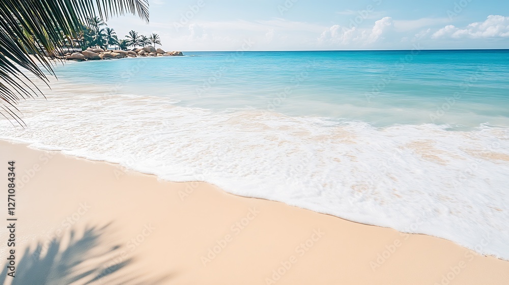 Aufkleber Gorgeous view of a serene beach with gentle waves lapping at the shore under a sunny sky : Generative AI