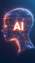 AI Human Head with Circuit Board Digital Technology Futuristic Artificial Intelligence Concept