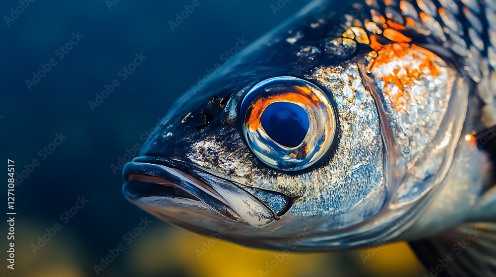 Poster Magnificent underwater image capturing the intricate features of a black and silver fish with reflective scales : Generative AI