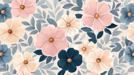 Background pattern cute flower concept. Gorgeous Floral Pattern with Delicate Hand Drawn Daisies in Soft Pastel Colors