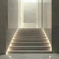 Obraz premium Modern stairway with elegant lighting, creating a bright and inviting atmosphere. Perfect for minimalist architecture and interior designs.