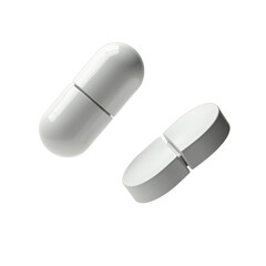 A white capsule pill with a smooth surface and a slightly glossy finish. The pill is shown in two different angles, one showing the front side and the other showing the back side.