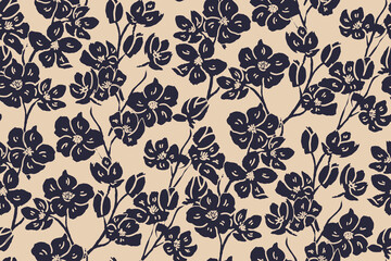 Two-color minimalist floral pattern. Shadow from flowers.