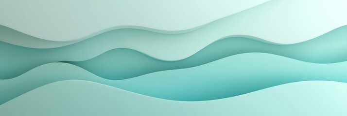 Seamless Mint Green Wave Pattern, Gentle Delicate Background With Minimal Aesthetic