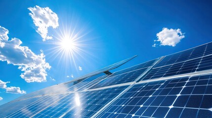 Solar Panels Gleaming Under Bright Sky, Clean Renewable Energy Future