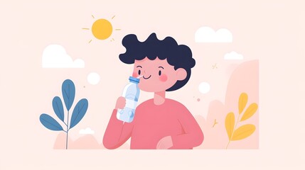 Young person enjoying a refreshing drink in a bright outdoor setting under sunlight