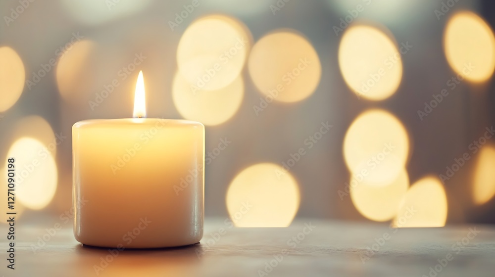 Aufkleber warm glowing candle with a soothing ambiance created by blurred lights in the background : generativ