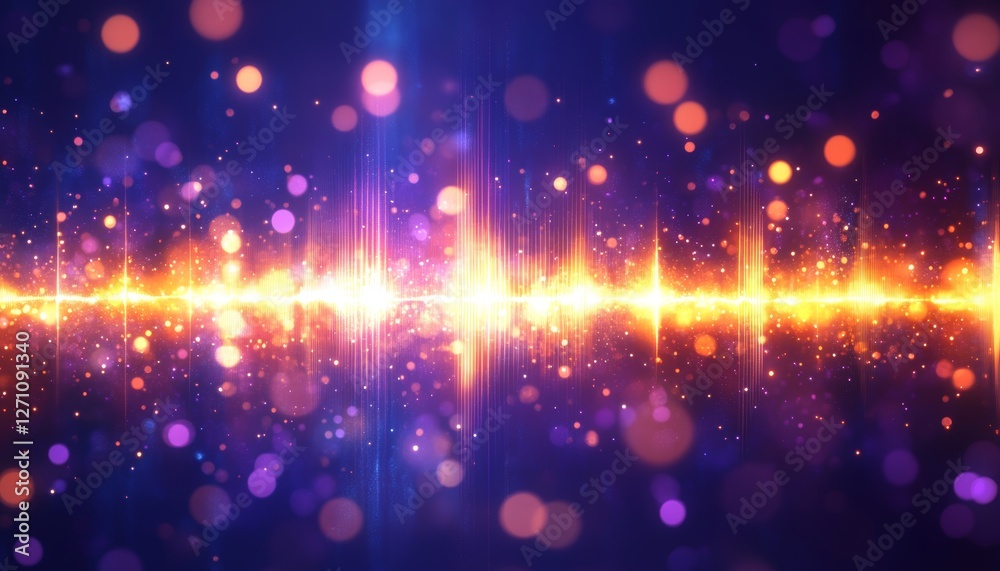 Canvas Prints abstract soundwave visualization with vibrant neon colors, bokeh effect, flowing curves