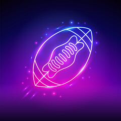 Neon American Football Ball Sign with Flares. Vector clip art for your project in modern cyberpunk style.