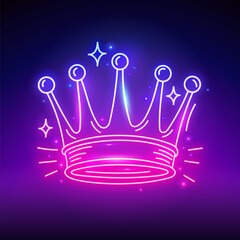 Neon Crown Sign with Flares. Vector clip art for your project in modern cyberpunk style.