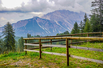 Fototapeta premium mountain landscape with wooden fence