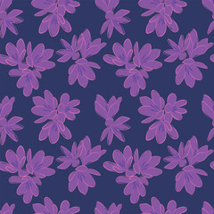 Crocus Flowers hand drawn line art seamless royal purple pattern print design floral mauve background 